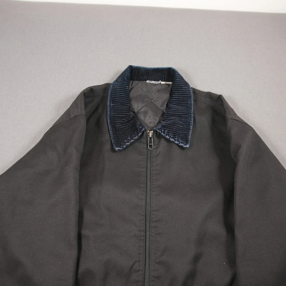 Corduroy Collar Quilted Lined Men Jacket XL Work Utility Nylon Chore Black